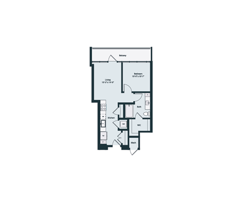 Floor plan for studio, 1 bath, 614 sqft